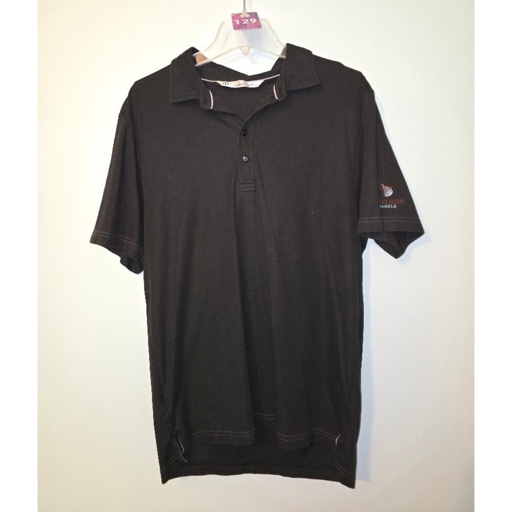 Travis Mathew Mens Shot Sleeve Polo Shirt Black Lana'i Golf Manele Embroidery L